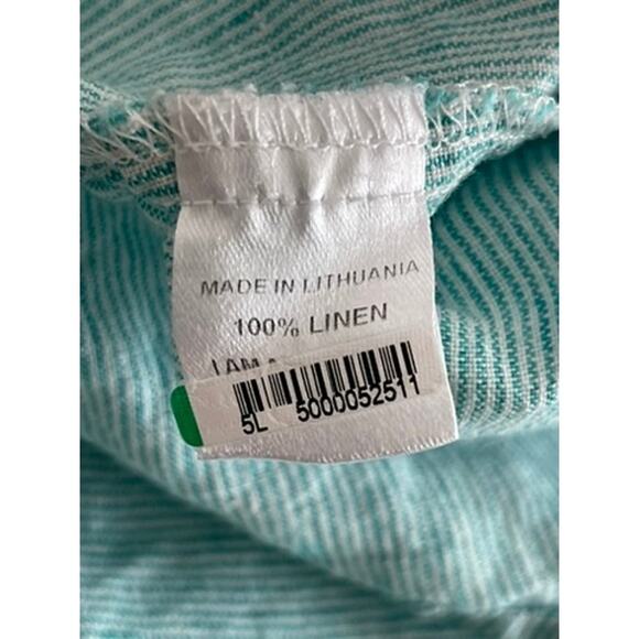 Flax Sz M Striped A-Line Swing Tunic Top Green Linen Lagenlook Artsy Breezy - Picture 13 of 14